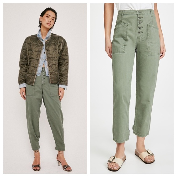 Pistola Tammy High Rise Trouser Utilitarian Button Fly Pants Colonel Army Green - Picture 2 of 15